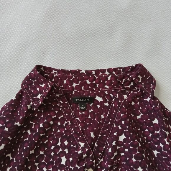 Talbots Burgundy Red Coffee Bean All Over Print Button Down Shirt Women's Medium - Picture 7 of 13